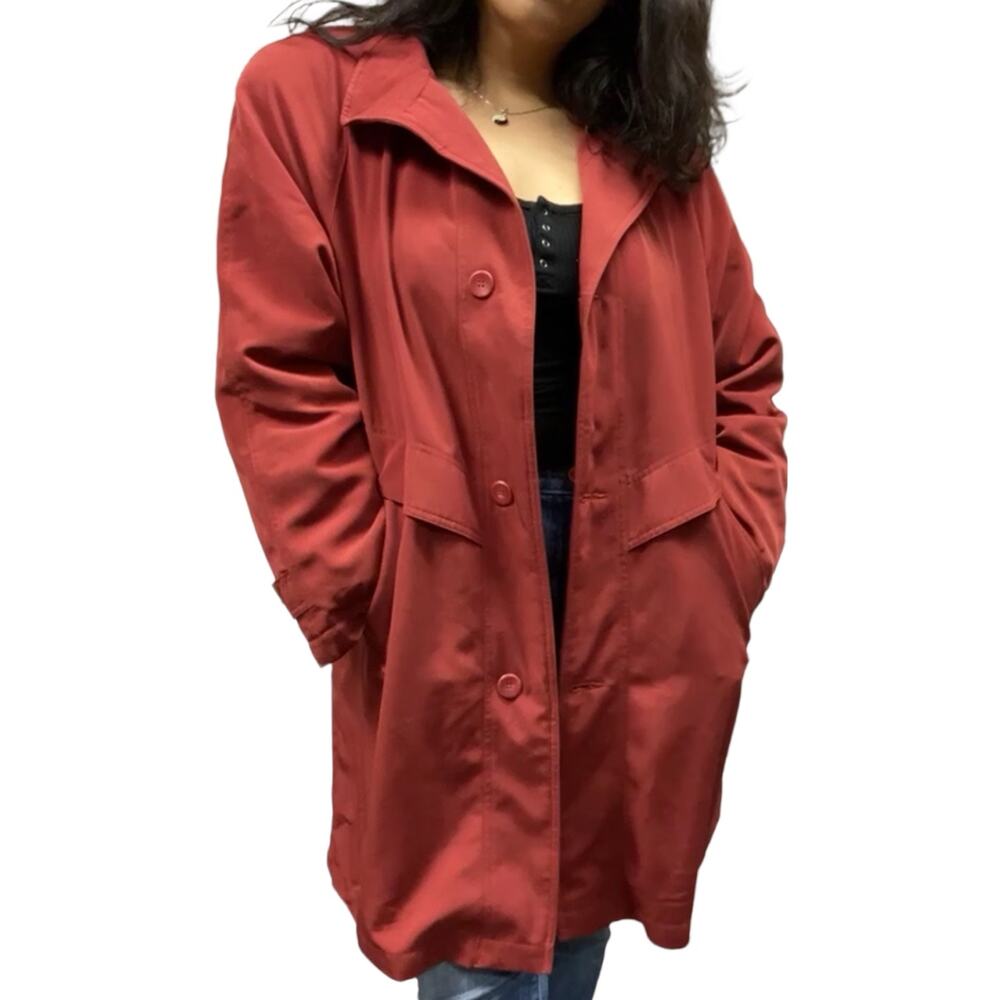 Vintage La Redoute Womens Rust Puff Cocoon Trench Coat Y2K
